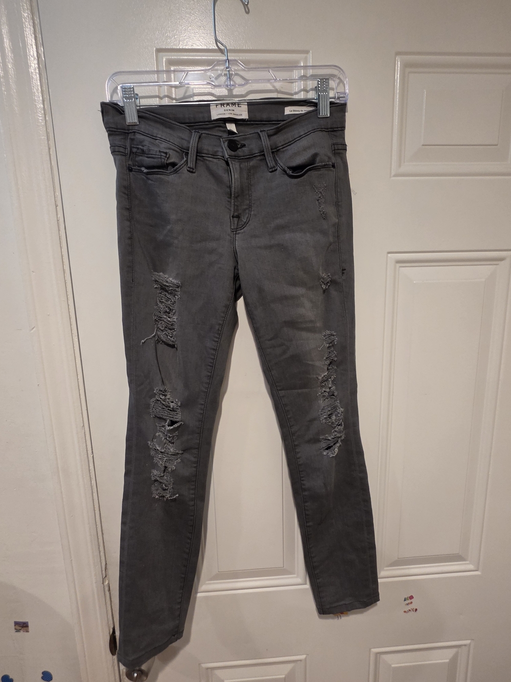 Frame Denim Gray Skinny Distressed Jeans